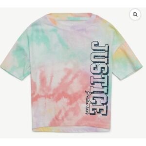 Justice Tie Dye Logo Tee Girls XS (5/6) Rainbow Graphic Top NWT